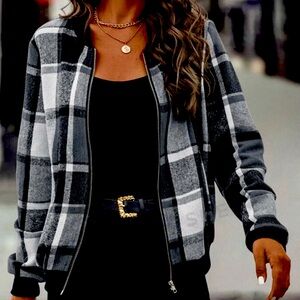 Cute stylish plaid bomber jacket
